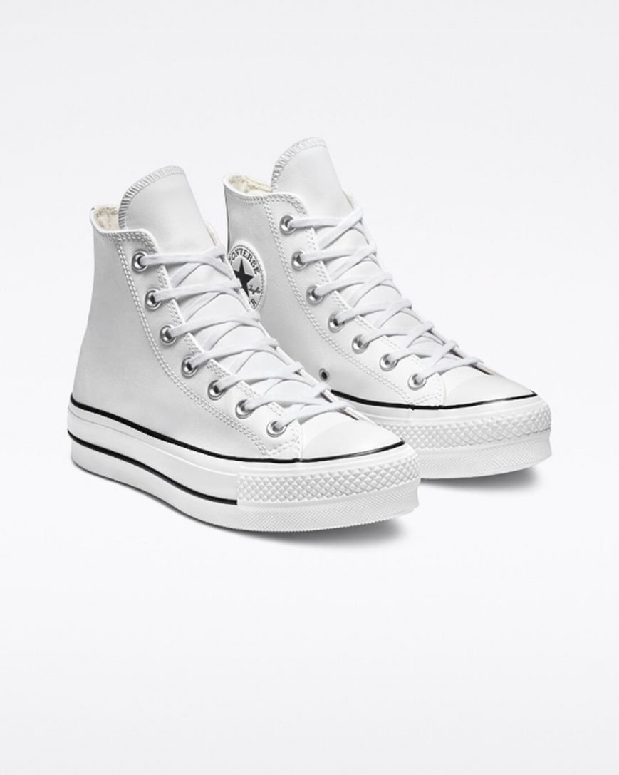 Topanky Na Platforme Converse Chuck Taylor All Star Lift Kozene Vysoke Damske Biele Čierne Biele | SK AMCQY6